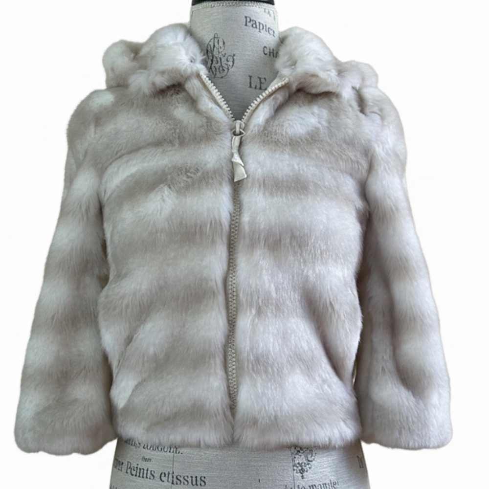 Juicy Couture Rare Cream Faux Fur Jacket With Leather Petite Excellent Condition - Picture 2 of 13